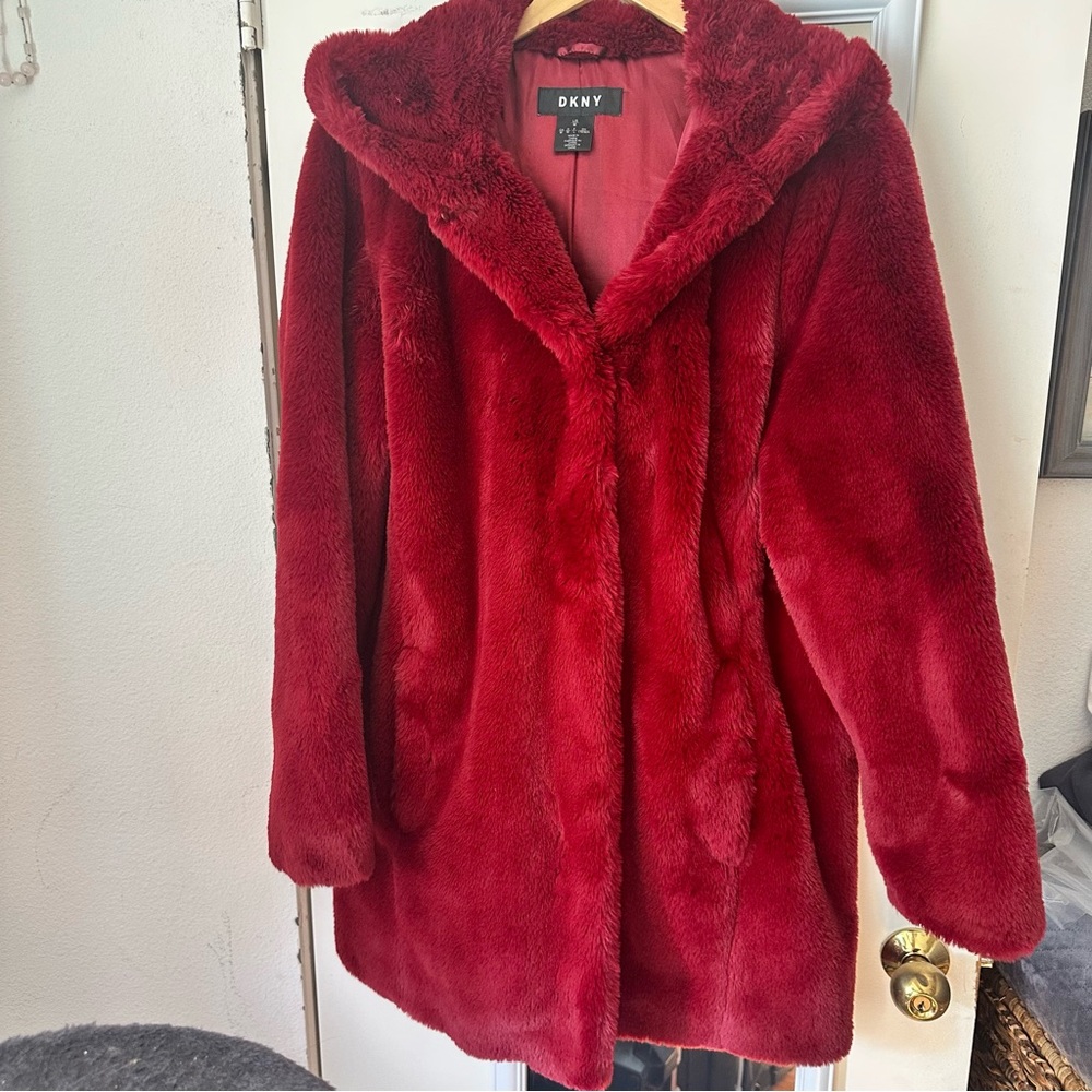 DKNY Faux Fur Hooded Coat – Size M - Picture 2 of 6